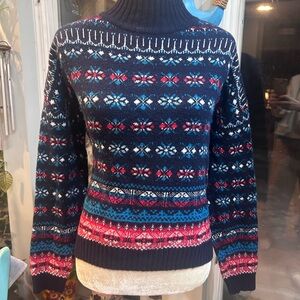 LOFT Multicolor Patterned Turtleneck Sweater